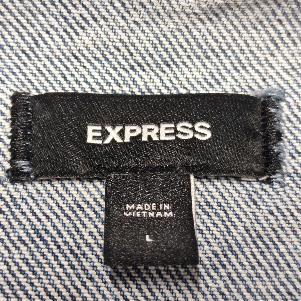 Express Women's Blue Layered Cap Sleeve Cropped Denim Jean Jacket  Size Large - Picture 11 of 12